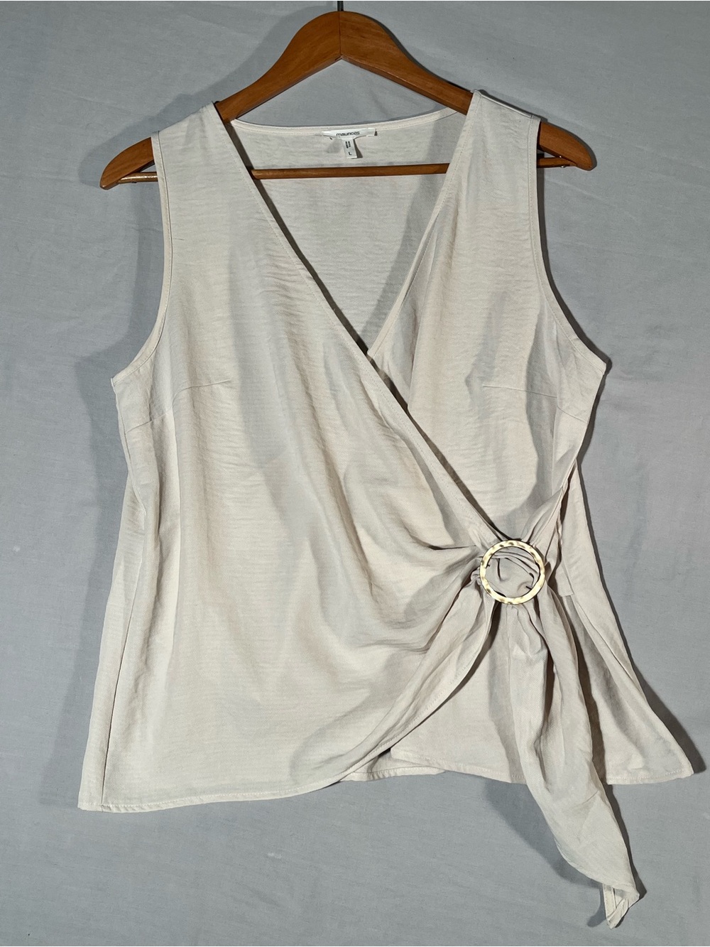 Sleeveless Cream Wrap Tank with Decorative Ring by Maurices -Sz Large